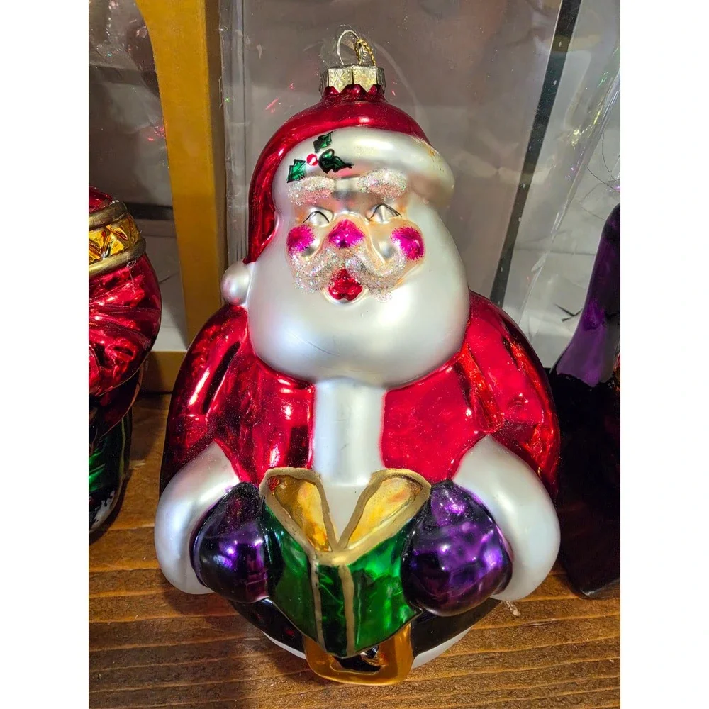 VTG Hand Crafted Blown Glass Hand Painted Christmas Ornaments Set of 4